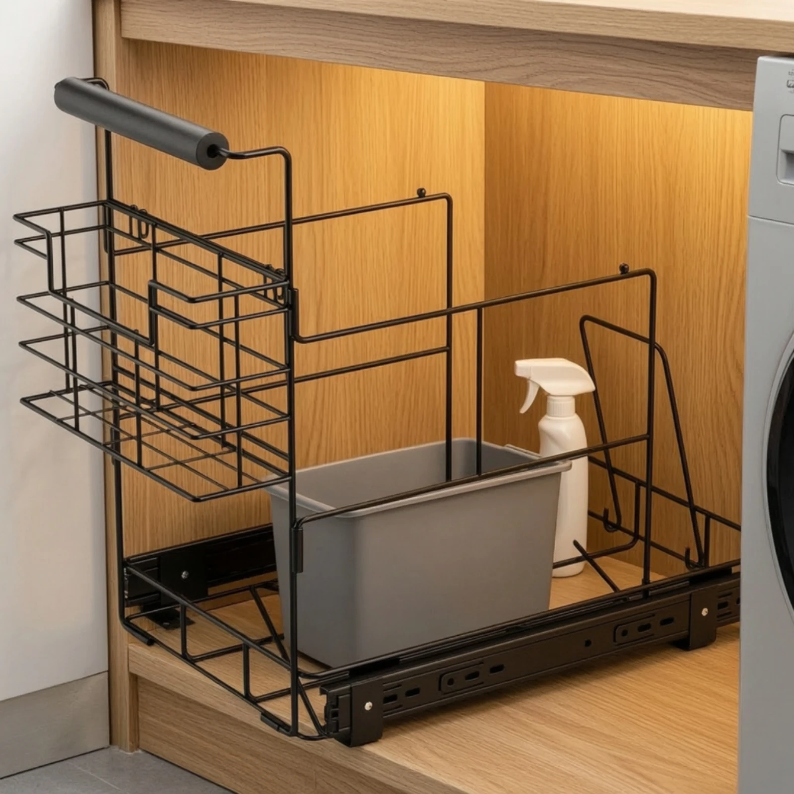Pull-out Trash Can Rack Space-Saving Trash Can Pull-out Organizer Slide-out Garbage Shelf Heavy Duty Slide-out Shelf