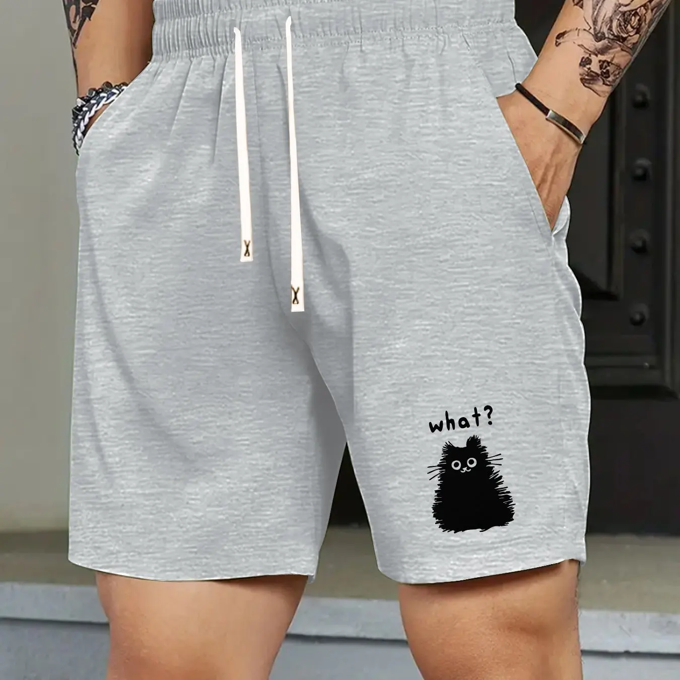 New Men's Summer Multifunctional High-end Fashionable Shorts with Cute Cat Print Summer Edition Gym and Outdoor Training Shorts