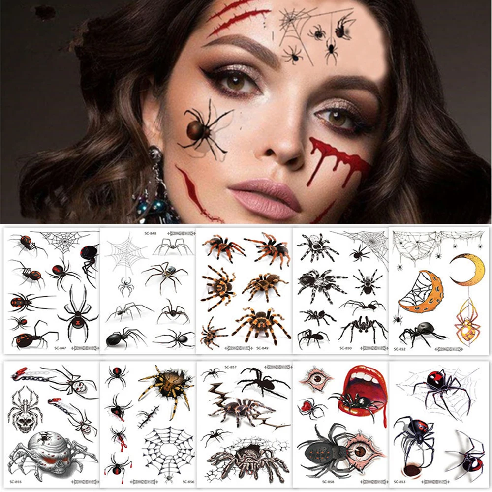 Muñeca 3D araña pie transferencia de agua tatuaje temporal aterrador pegatina araña Halloween tatuaje Halloween tatuaje falso arte corporal