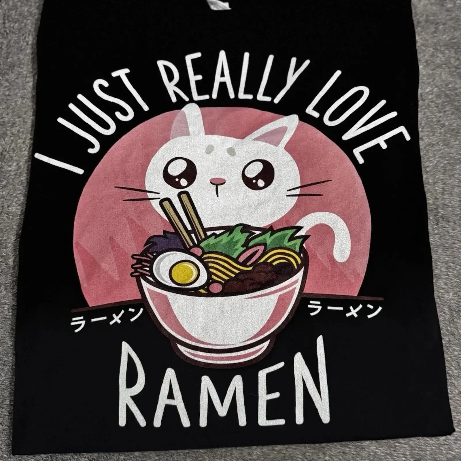I Just Really Love Ramen Cat T Shirt XL vintage Washed Stylish Comfortable Breathable fashion Slightly streetwear