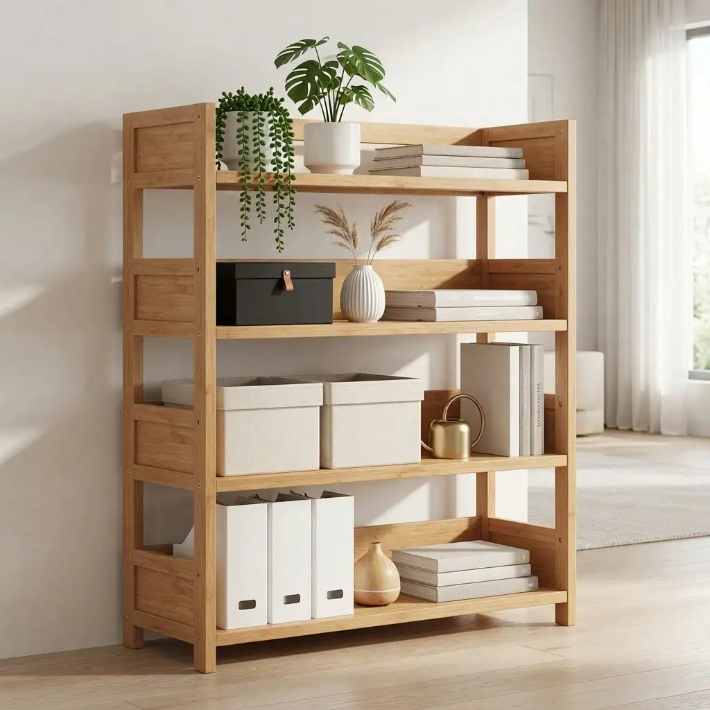 1PCS-Classic Three-Or Four-Story Bamboo Storage Rack, Suitable For Courtyard, Home And Bedroom