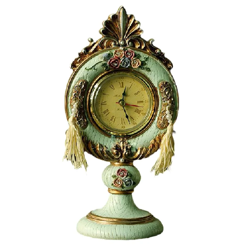 

Single Sided Desk Clock,Antique Creative Fashion Countryside Resin Desk Clock,Rattle Drum Shape Rose Desk Clock