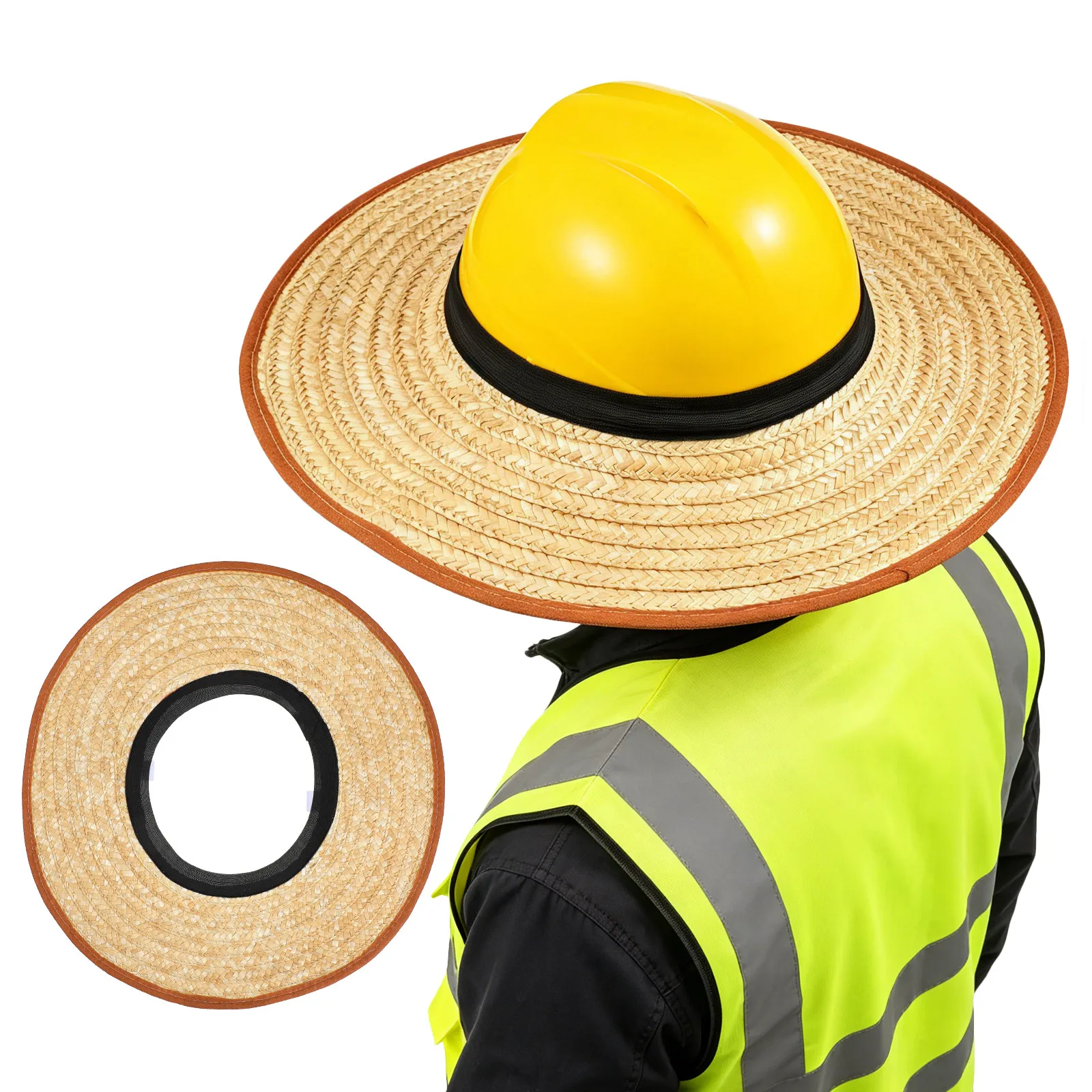 

Hard Hat Sun Shade Straw Sun Visor Breathable Large Brim Cooling Vent Neck Ear Protection Cover for Workers Hard Hat Shade