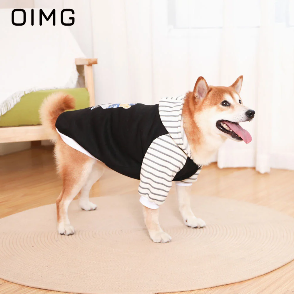 OIMG Autumn Winter Small Medium Large Dogs Hooded Sweater Warm Labrador Golden Retriever Shiba Inu Hoodie Stripe Pet Dog Clothes