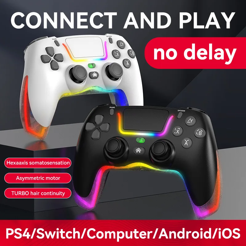 Imagem -05 - Joystick sem Fio para Ps4 Rgb Gaming Controller Bluetooth Handle Console Acessórios Gamepad para Switch Ios Android pc sem Atraso