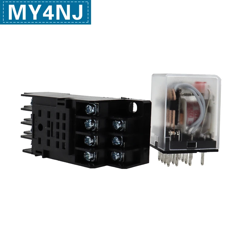 1 set of white MY4NJ plug-in relay PYF14A 6v 12v 24v 36v 48v 110v 220v DC/AC 5A silver contact 14 pin 4PDT release socket