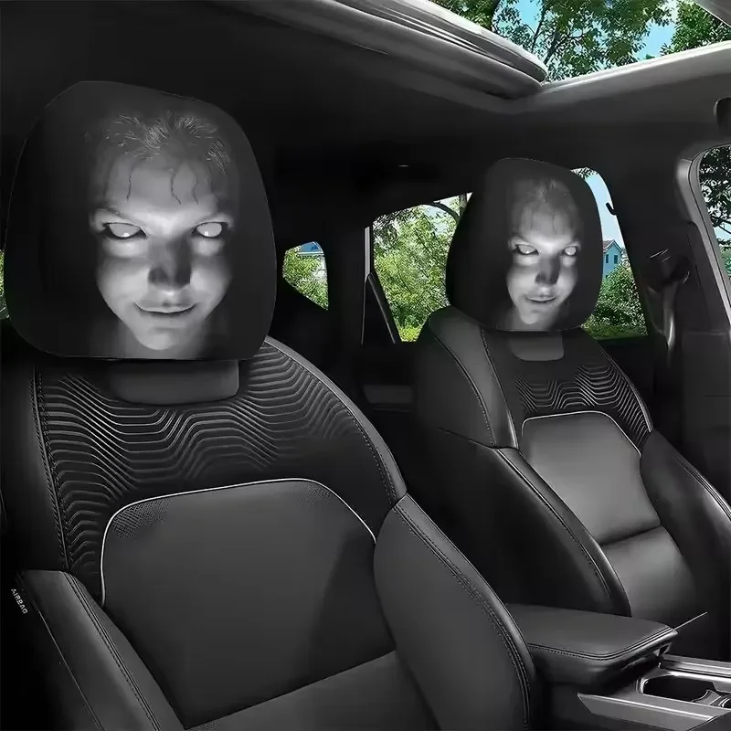 2Pcs Halloween Horror Face Printing Car Headrest Covers Funny Cover Decor Universal Elastic Car Seat Headrest Cover