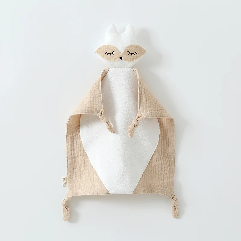 

Детское успокаивающее полотенце, марля из чистого хлопка, маленькая белая лиса, кукла для рук новорожденного, помощь для сна, удобный артефакт