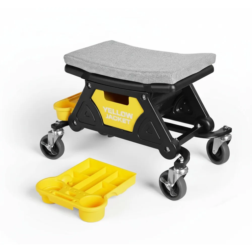 

Professional Rolling Mechanic Stool with Tool Trays & Drawer, 300 lbs Capacity, Comfort Cushion for Garage Auto Repair Work
