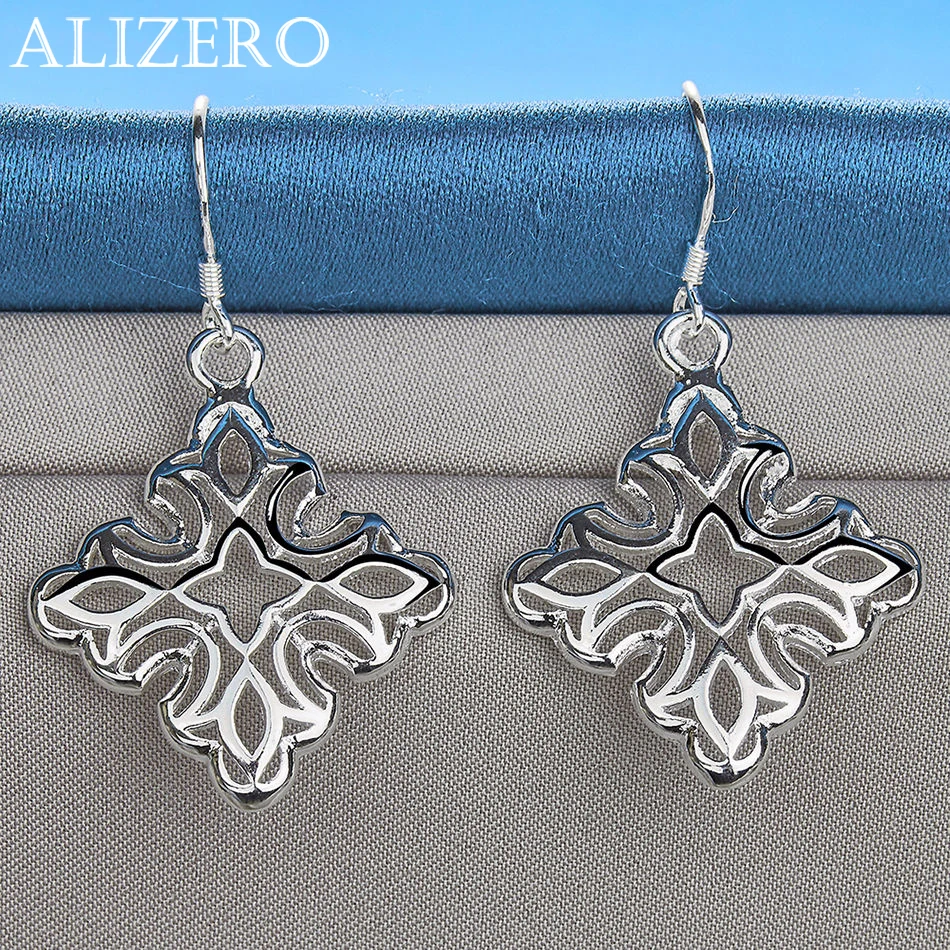 ALIZERO 925 Sterling Silver Square Flower Drop Earrings For Women Jewelry Fashion Elegant Engagement Wedding Accessories