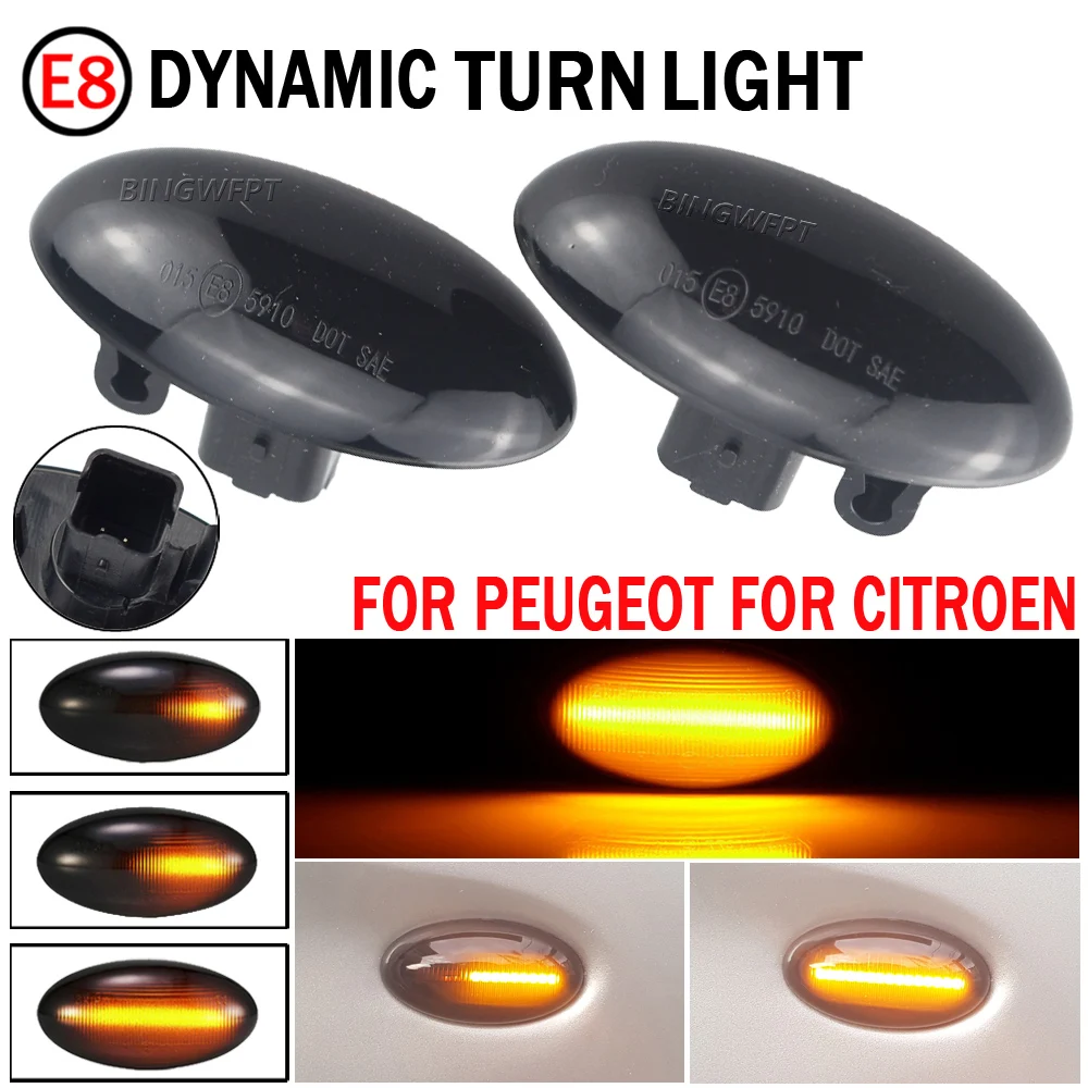 Dynamic Flashing Led Side Marker Turn Signal Light For Peugeot 307 206 607 407 1007 107 207 Partner Expert Indicator Lamp 2PCS