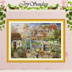 Garden Courty Patterns Counted Cross Stitch Set DIY 11CT 14CT 16CT Stamped DMC Cross-stitch Kit Embroidery Needlework Home Decor