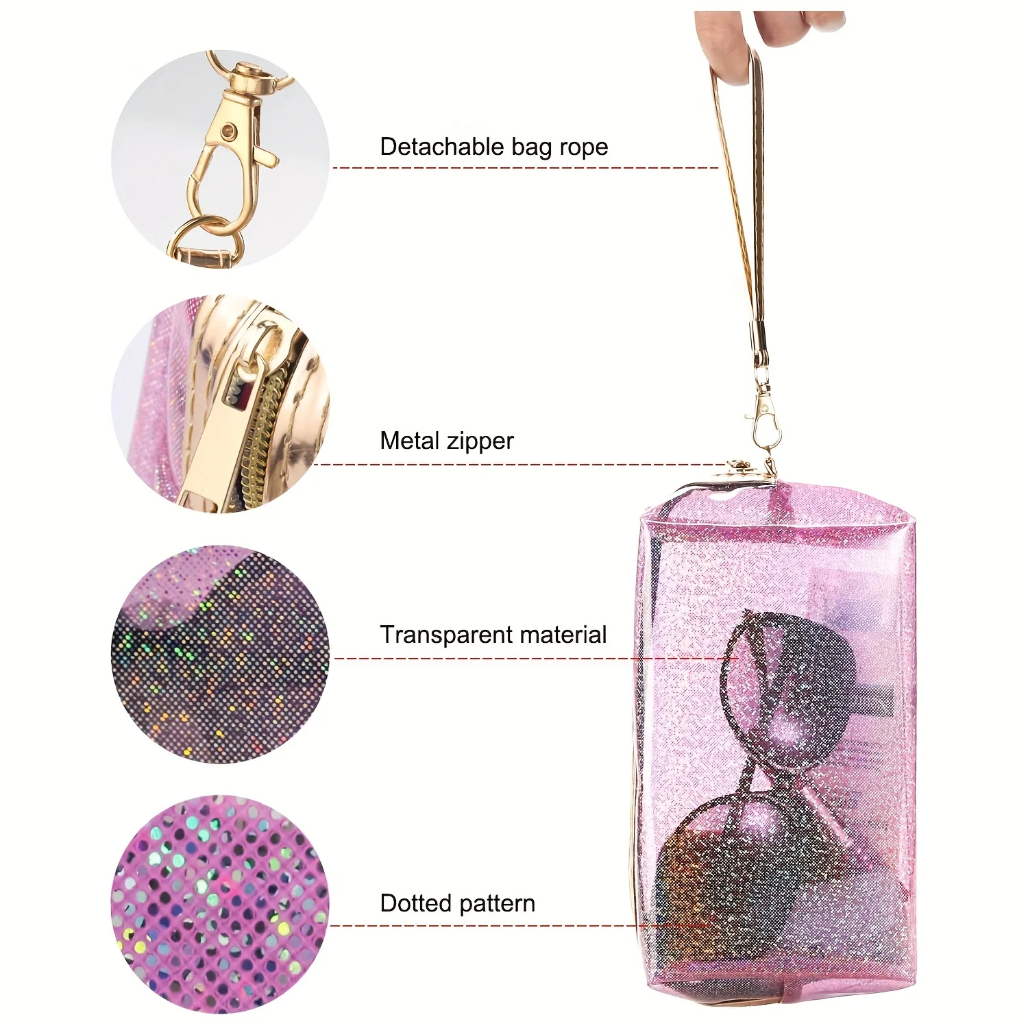 4Pcs Waterproof Cosmetic Bags PVC Transparent Zippered Toiletry Bag With Handle Strap Portable Clear Makeup Bag Pouch For Bathro