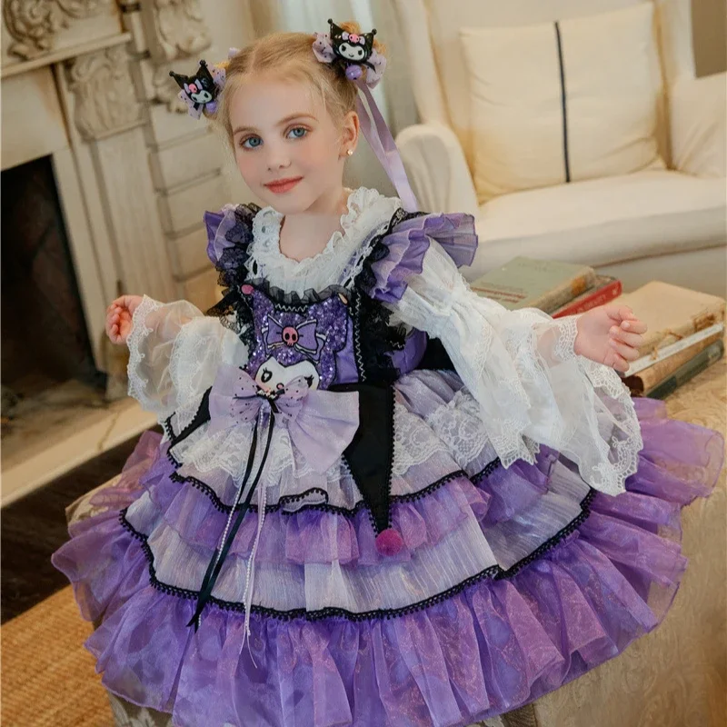 Halloween Sanrio Kuromi Princess Dress Girls Cartoon Cute Lolita Skirt Kids Festival Cosplay Costume Birthday Gift Party Anime