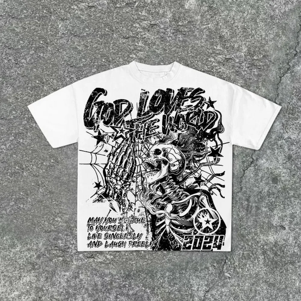 Summer men's T-shirt with skull pattern breathable and lightweight suitable for casual roller skating and street wear
