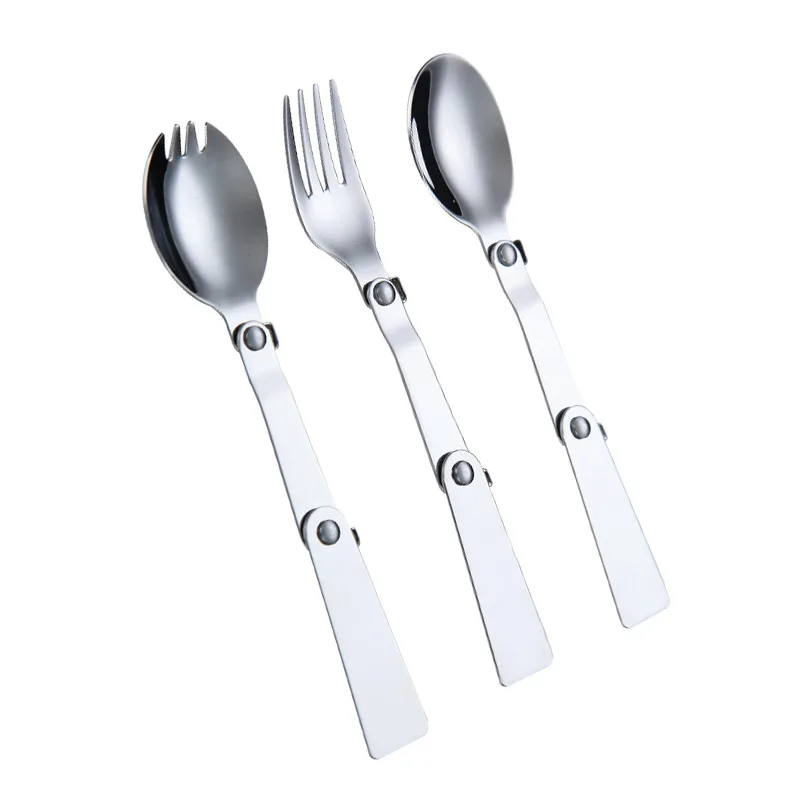 Portable Collapsible Stainless Steel Cutlery Set - Spoon Fork with Mini Storage Case Foldable Tableware for Camping Travel view 5