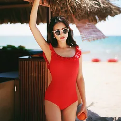 Wisuwore Korea Bikinis Swimwear One Piece Swimwear 2023 Swimwear Women Red Solid Color Simple Sexy Swimsuit Beachwear