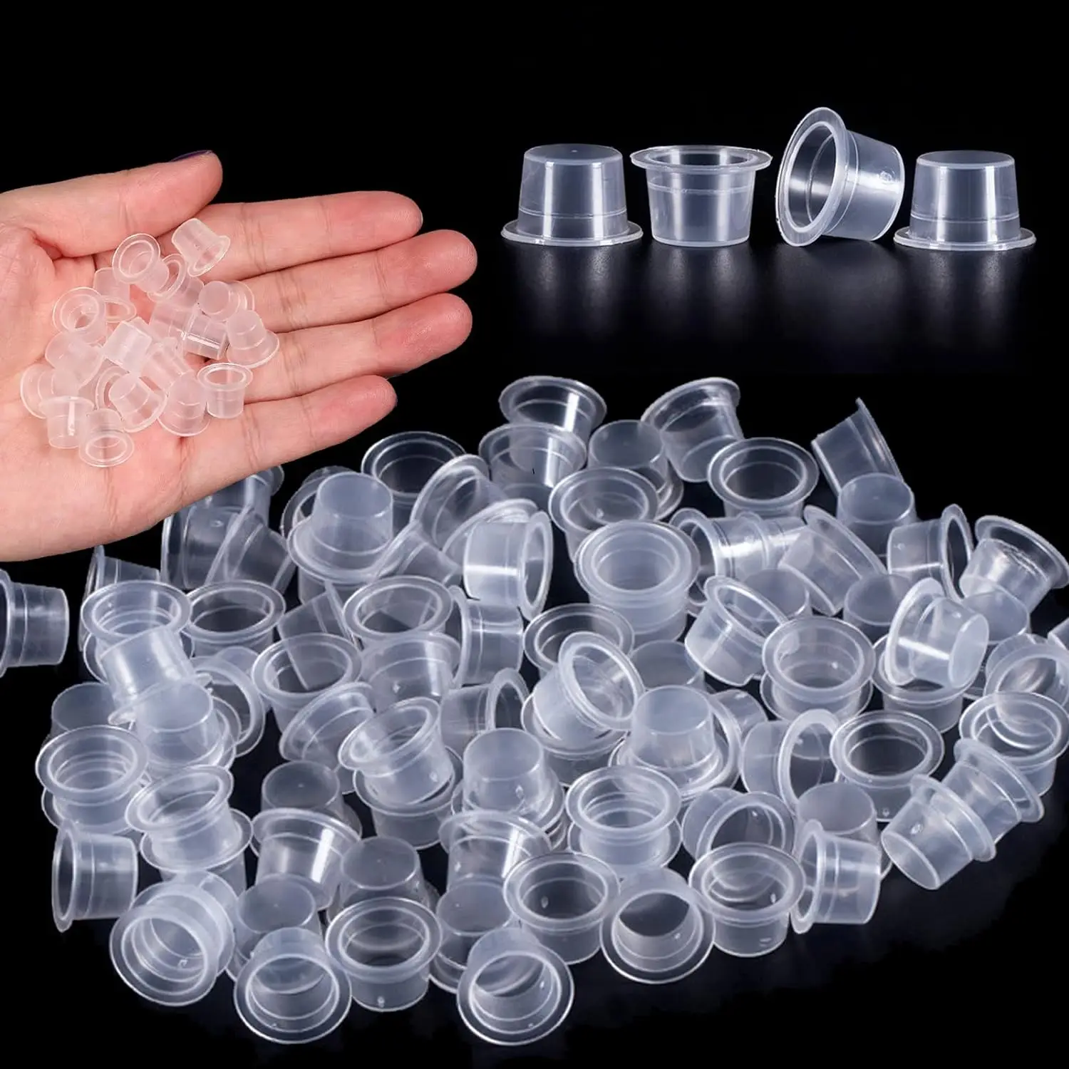 1000 Stuks Plastic Wegwerp Microblading Tattoo Inkt Cups S/M/L Siliconen Permanente Make-Up Pigment Clear Holder Container Cap Bulk