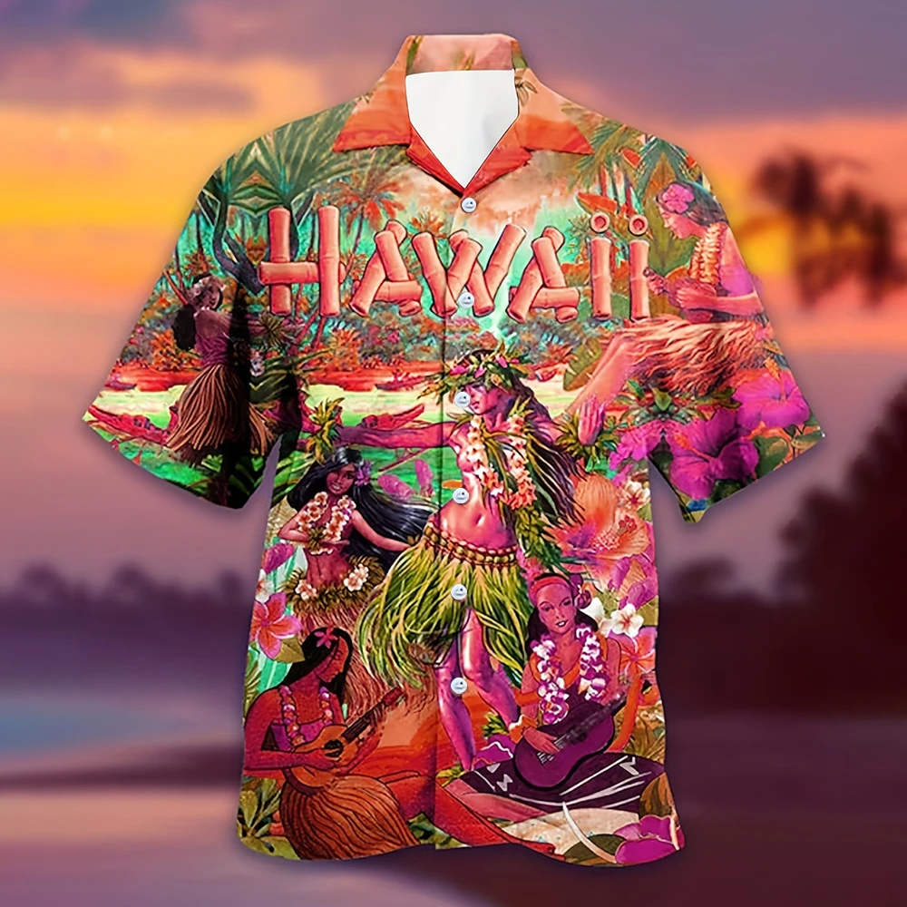 

Summer Men'S Shirt Hawaii Vacation Casual Shirt Fashion 3D Coconut Tree Print Short Sleeve Shirt Men'S Lapel Button Up Top