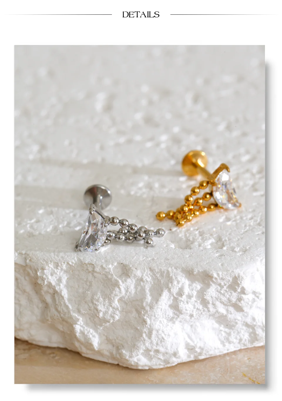 Yhpup 1 Stück 316 Edelstahl Zirkonia Flache Ohrringe 18K PVD-Beschichtung Zarter Trendiger Kleiner Piercing-Schmuck Großhandel – Detail 16