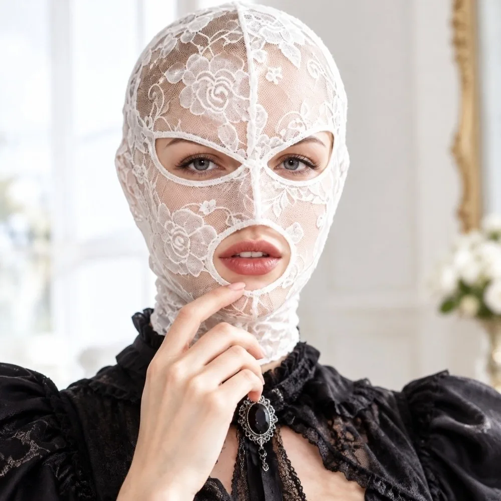 Vintage Halloween Head Cover Breathable Quick-dry Gothic Lace Mask Elegant With Eye Mouth Openings Unisex Full Face Headgear