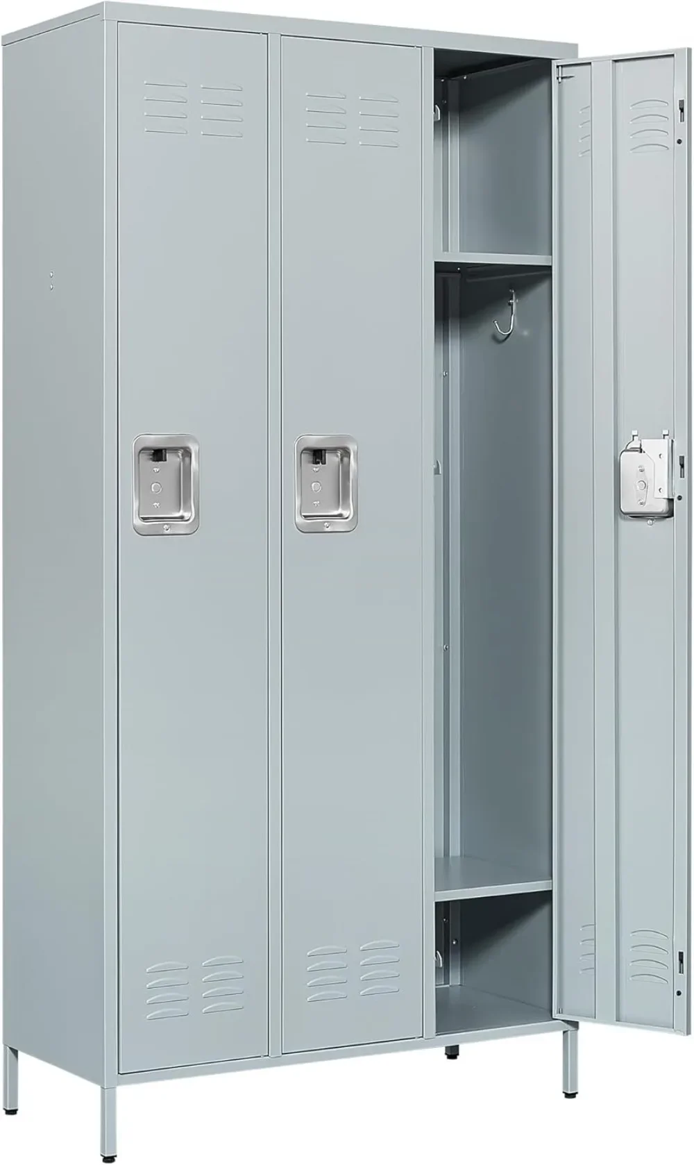 Metal Locker with 3 Doors Employees Locker, Metal Storage Locker with Hooks, 71