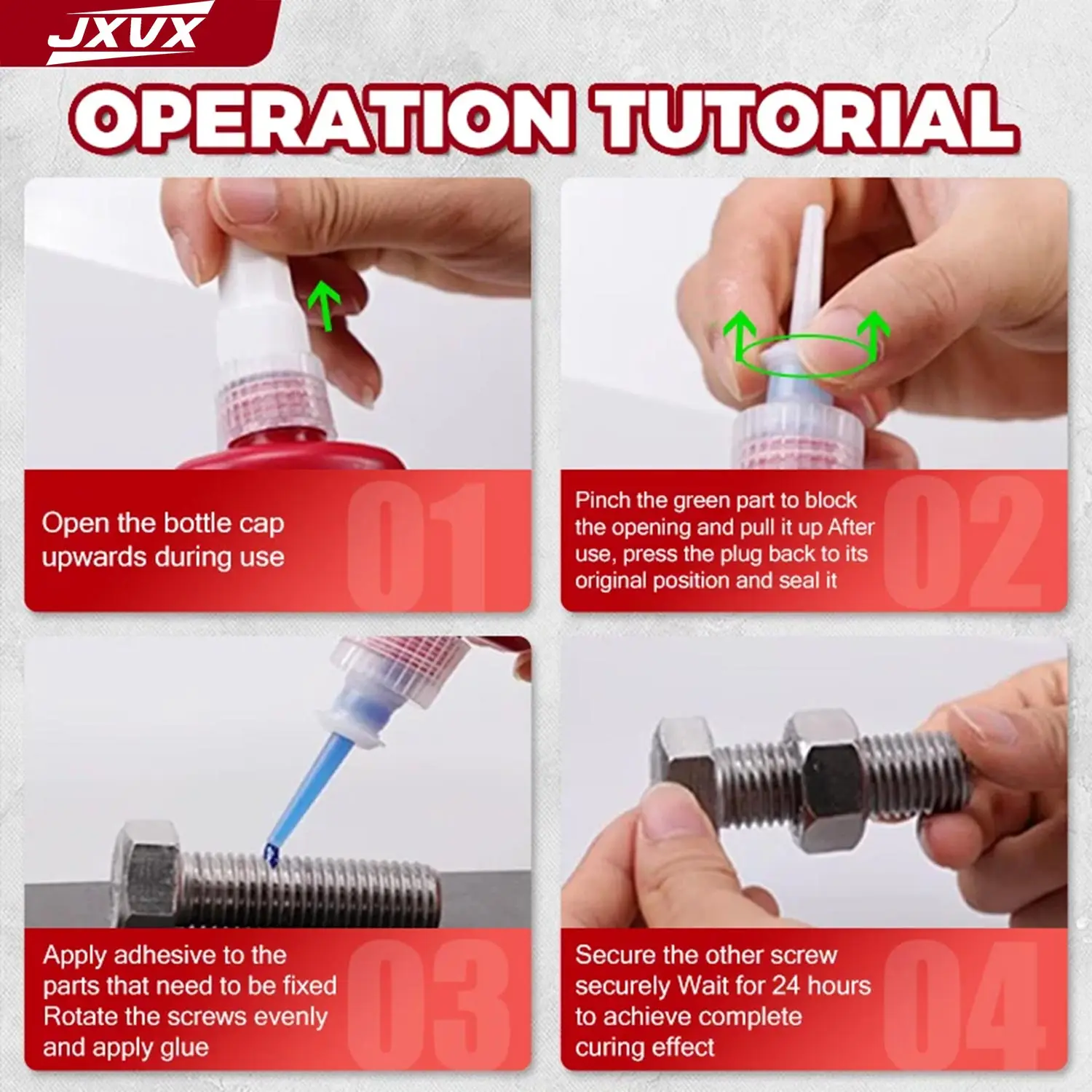 JXVX 271 Threadlocker High Strength Threadlockers, Universal Thread Adhesives, For All Metal Threaded Components, Removable Waterproof High-Temperature Resistant Thread Lock Screw Glues 10/50ML.