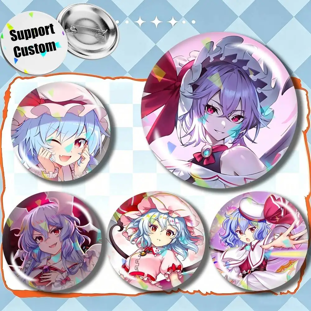 R-Remilia Touhou  Game Merch Customizable Round Brooch Pins, Personalized Badges With Broken Glass Design Fashion Accessory
