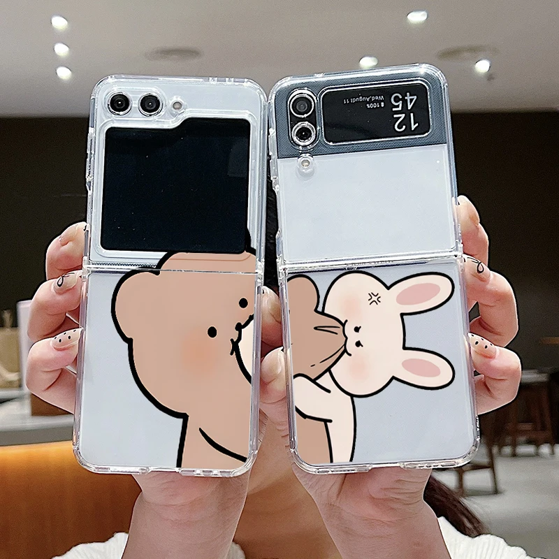 Funny Bunny Bear Paired Couple Clear Phone Case for Samsung Galaxy Z Flip 7 Flip6 5 4 3 5G Folding Soft Cover for Z Fold7 Fold 5