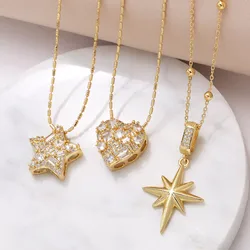 FLOLA New in Crystal Heart Necklaces For Girls Star Pendant Necklace Elegant For Women Wholesale Items For Business nker54