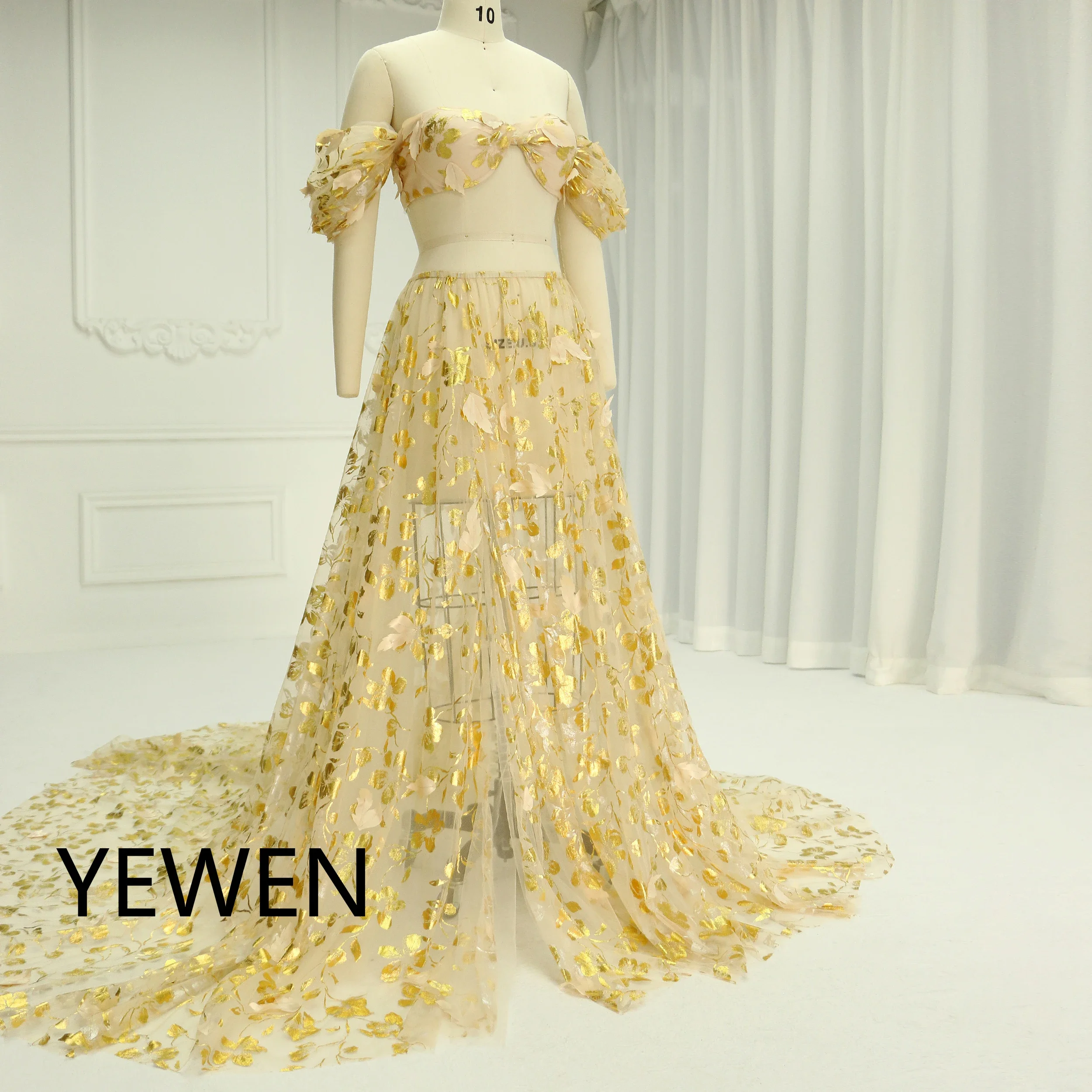 Sparkly Gold Two Piece Set Gold Pattern Tulle Maternity Dresses for Photo Shoot YEWEN YW240021