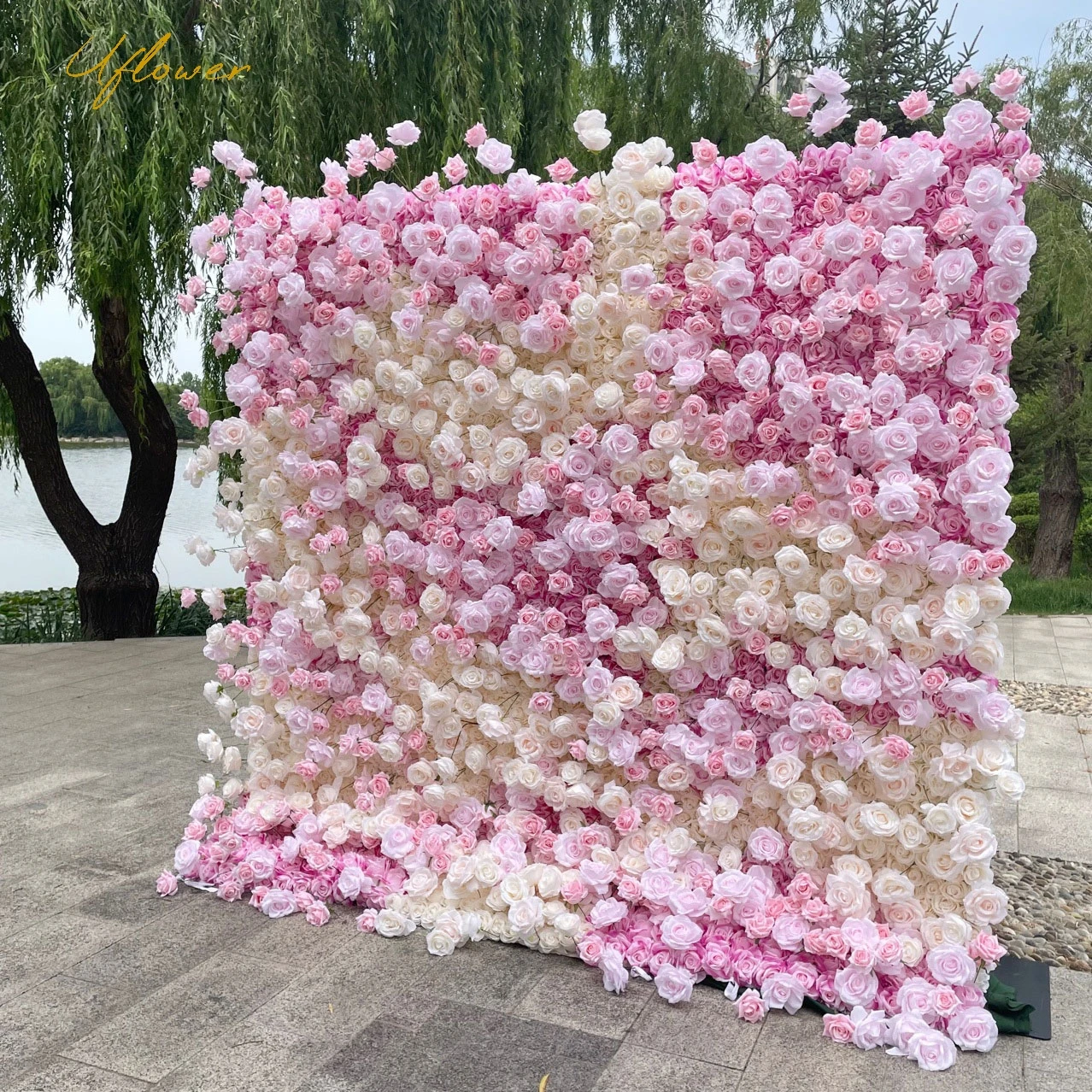 Uflower Wedding Pink Rose 5D  Artificial Flower Wall Flower Row Arch Backdrop Fabric Floral Event Party Props Floral Arrangement