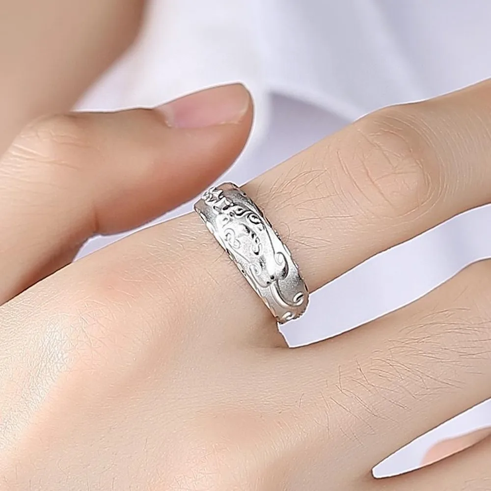 Real Pure 999 Fine Silver Band Men Women Gift Lucky Carved Coin Pixiu Ring 4.8g