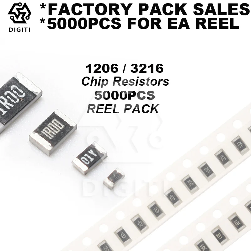 1206 المقاوم 3216 المقاوم رقاقة المقاومات SMD المقاوم 5% 0Ω ~ 10MΩ مقاومات الأغشية السميكة 125mW المقاوم 1/4W المقاوم SMD/SMT