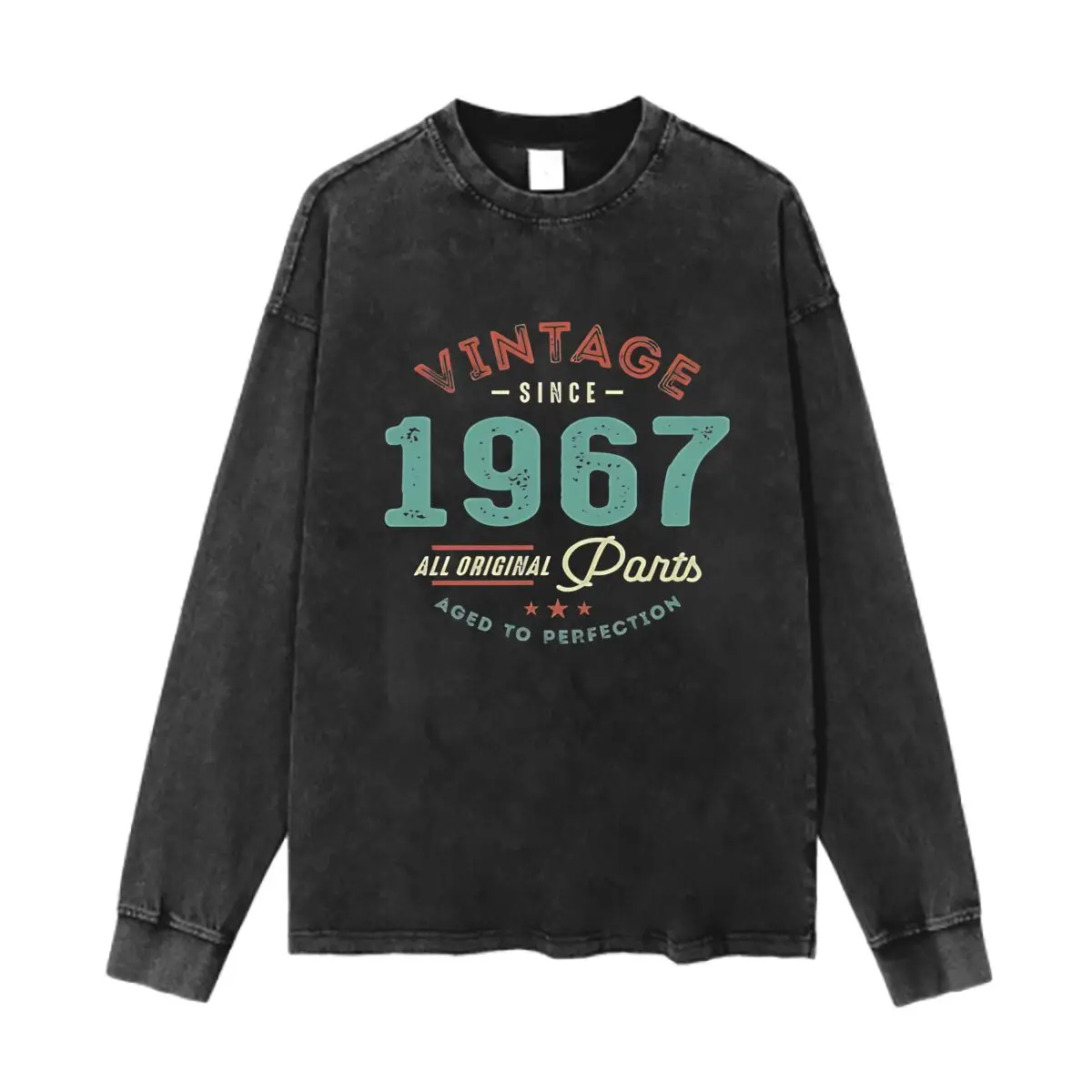 

Vintage Since 1967 Aged to Perfection Retro Washed Cotton Vintage Solid O Collared Long Sleeve T Shirt For Men & Women