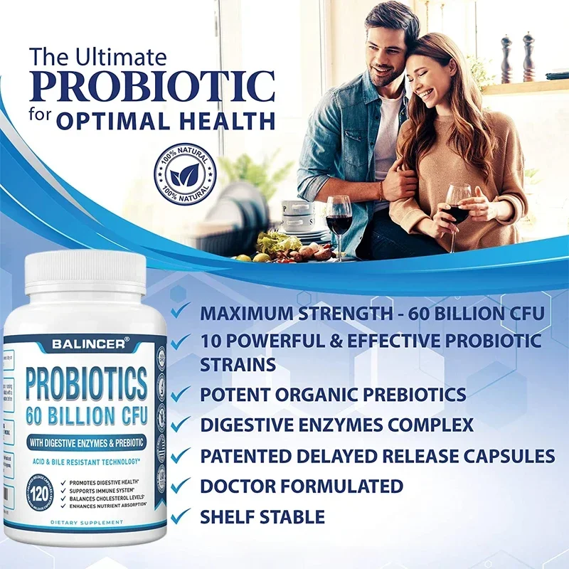 Probiotic Supplement - Contains Digestive Enzymes and Prebiotics To Support Digestive Health and Immune System