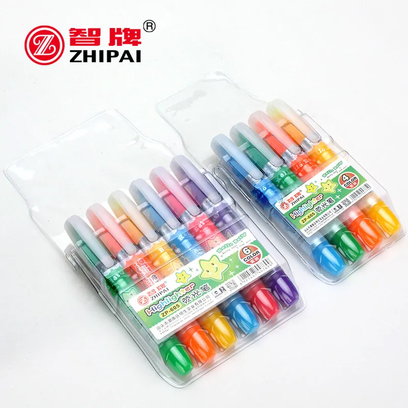 ZP-605 Fluorescent Highlighters 4/6 Colors Set Cute Cartoon Student Marker Pen Chisel Tip Free Shipping