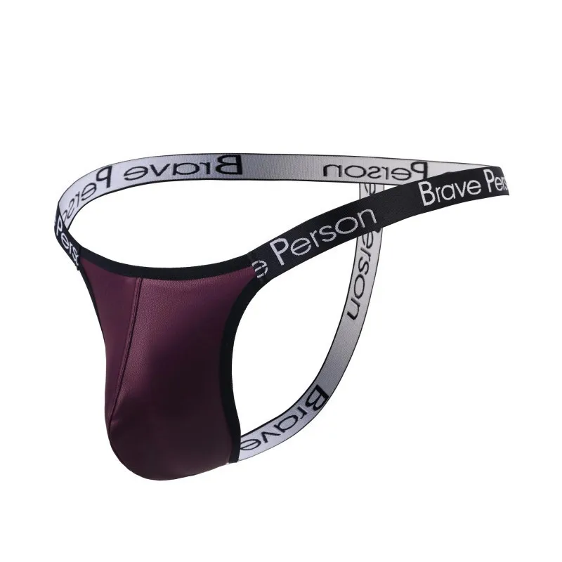 BRAVE PERSON Mens Faux Leather Thong Bikini G-String T-Back Nightclub Beach Swimwear Gay Underwear U Convex