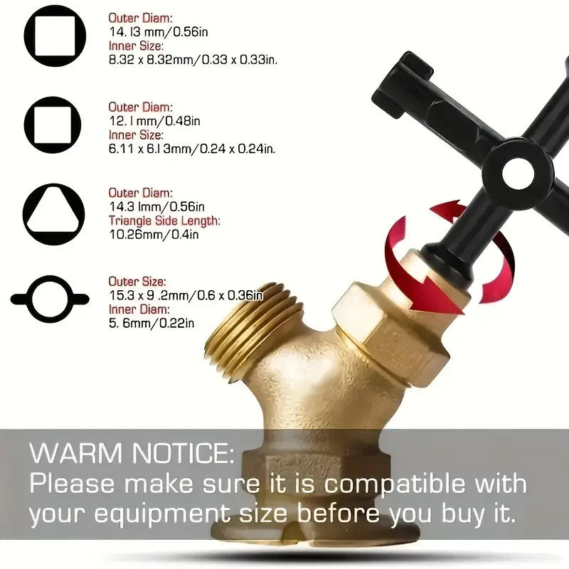 4 في 1 فائدة مفتاح مثلث لوحة مربعة أداة فتاحة متقاطعة لخزانة كهربائية مقياس الغاز صمام الحنفيات السباكة