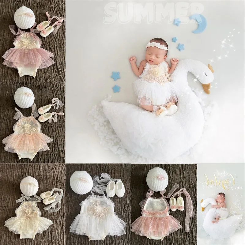 Newborn Photography Prop Swan Lace Outfit Set for Baby Photo Shoot 100 Days Studio Session - view 6