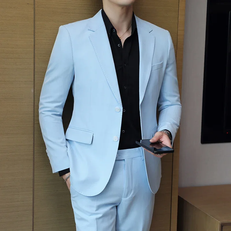 New Autumn and Winter Two-piece Set Luxury Men Wedding Best Man Men's Work Clothes Light Blue Men's Business Fashion Men's Suits