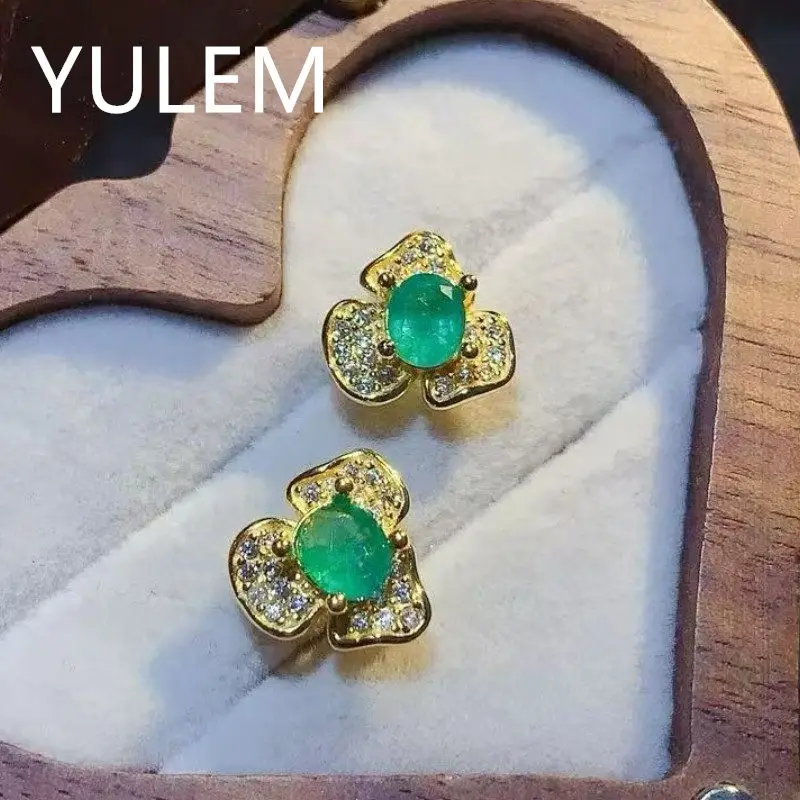 YULEM 4x5mm Natural Dark Green Emerlad Silver 925 for Women Daily Wear Fine Jewelry
