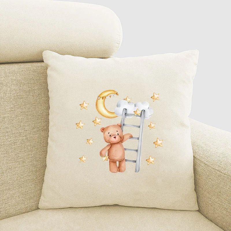 Cartoon Animals Heat Transfer Stickers Doll Bear Rabbit DIY Iron On Transfers For Clothing Billow Handbag Stars, Moon, Clouds