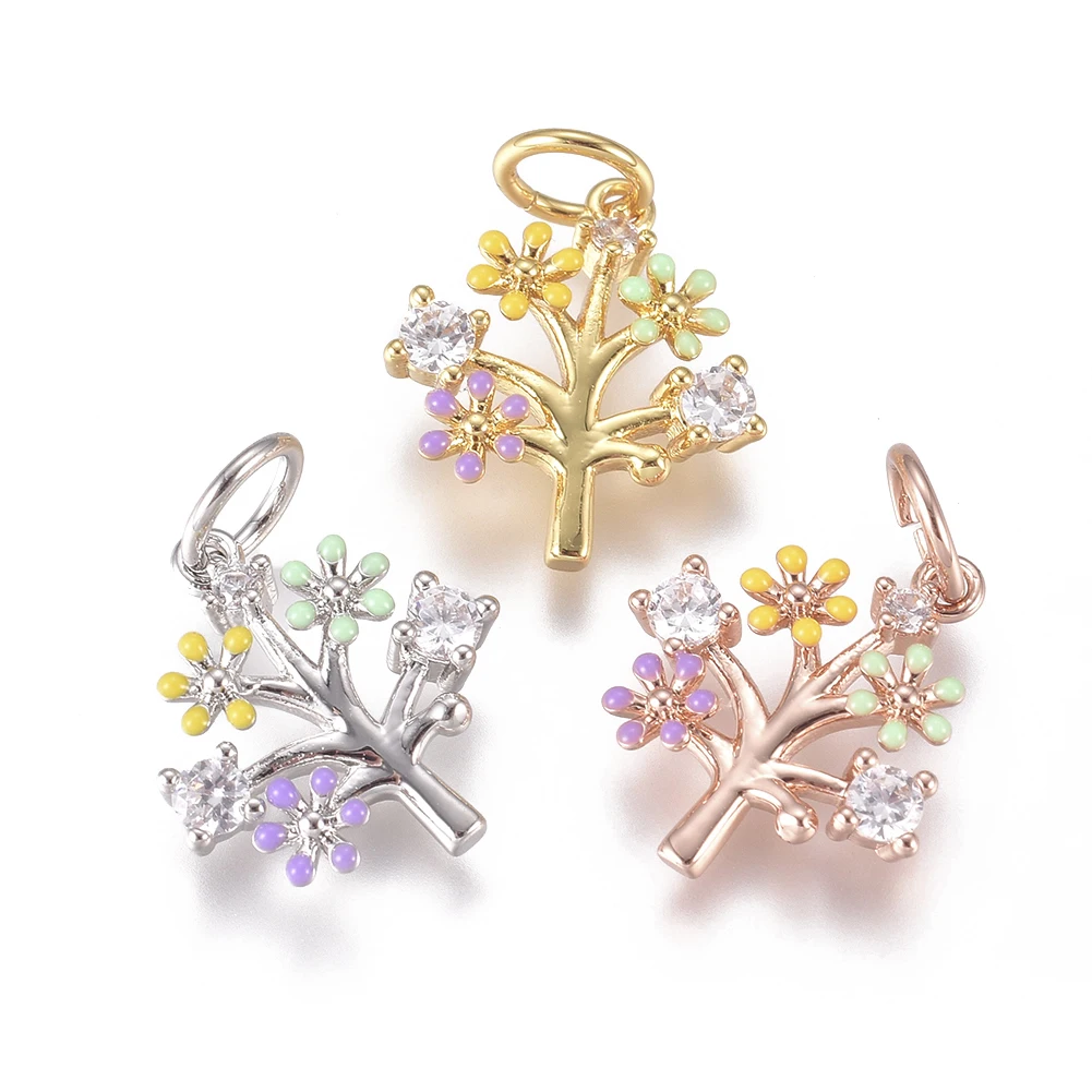 10Pcs Flowers CZ Charms Tree Enamel Brass Cubic Zirconia Pendant For Jewelry Bracelet Necklace Earrings Making DIY Supplies