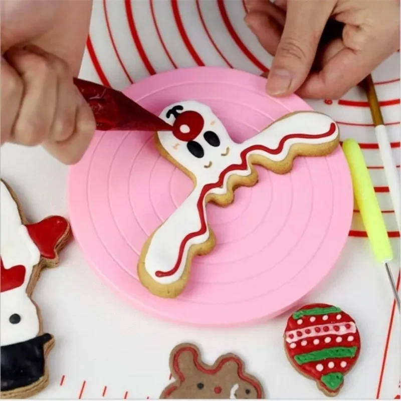 Christmas DIY Cake Rotary Table Mini Plastic Fondant Cake Turntable Revolving Platform Round Cookie Stand Rotating Kitchen Tools