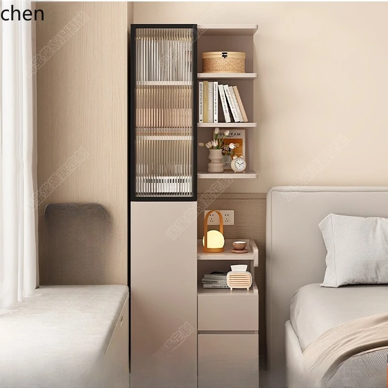LXC solid wood bookcase shelf integrated floor storage cabinet small apartment sewn bedside cabinet