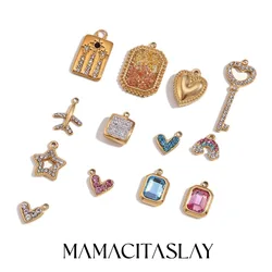 MamacitaSlay Lovely Diy Colored Zircon Keys Heart Aircraft Sun Stars Rainbow Stainless Steel Charms For Jewelry Making For Women
