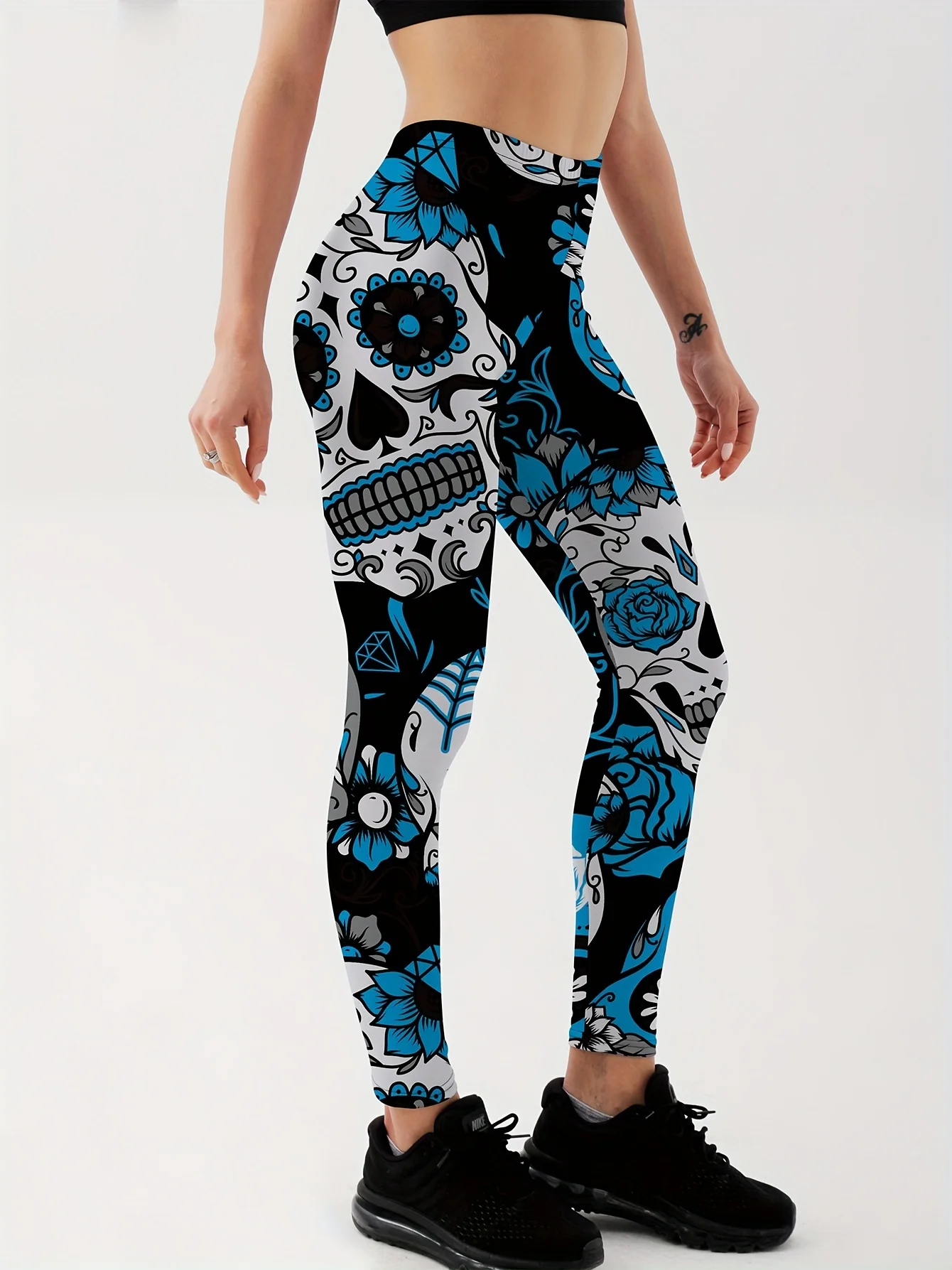 Qickitout Leggings Fitness Slim women\'s colorful skull mas Legging Sexy Fashion Stretch pantaloni con stampa digitale pantaloni Cool