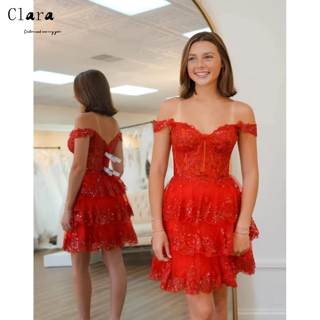 

Клара на заказ красное кружево с открытыми плечами и блестками Элегантные платья Женские вечерние платья Роскошные женские платья для выпускного вечера 2025