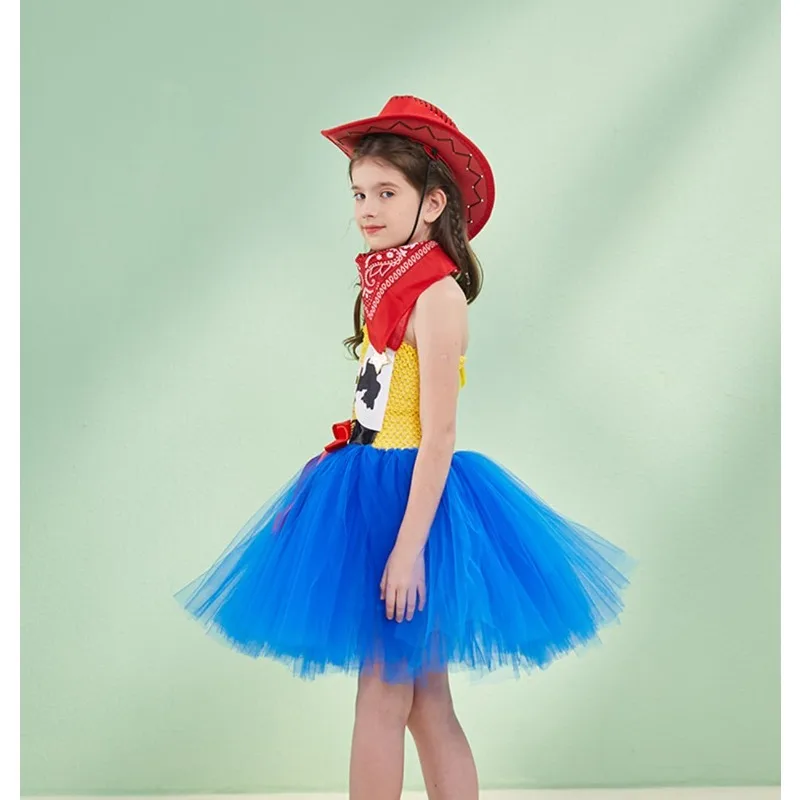 Tutu Dress Halloween Cowgirl Costume for Girls Jessie Princess Costume with Bandana Cowboy Hat Birthday Party Dress Up 2-10Y view 3